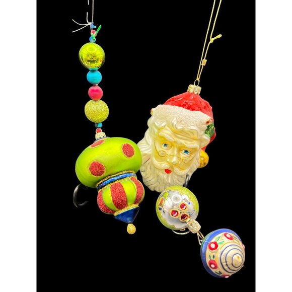 Vtg. Hand-Painted Christmas Ornaments Set Of 11 Santa Head & Glass Balls - Picture 4 of 12